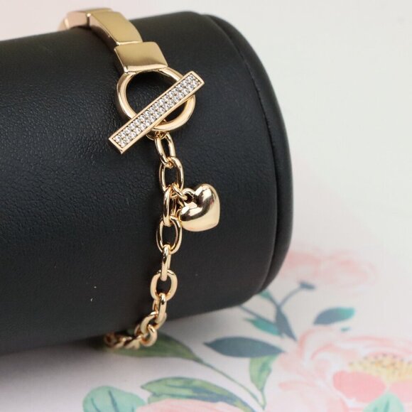 "Elegant Rose Gold Bracelet with Heart Charm & Toggle Clasp, XPBL0905 - Picture 11 of 13